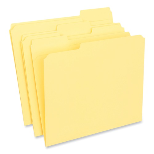File Folders | Universal UNV16164 Reinforced 1/3-Cut Assorted Top-Tab File Folders - Letter Size, Yellow (100/Box) image number 0