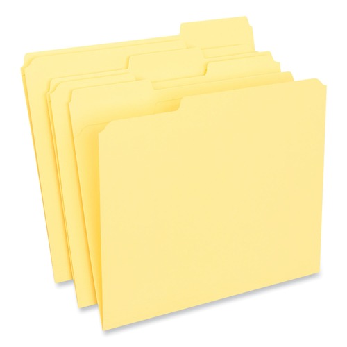 File Folders | Universal UNV16164 Reinforced 1/3-Cut Assorted Top-Tab File Folders - Letter Size, Yellow (100/Box) image number 0
