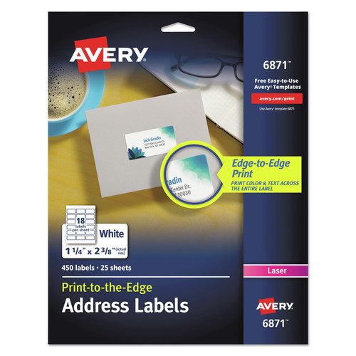 Labels | Avery 06871 1.25 in. x 2.38 in. Vibrant Laser Color-Print Labels with Sure Feed - White (450/Pack) image number 0