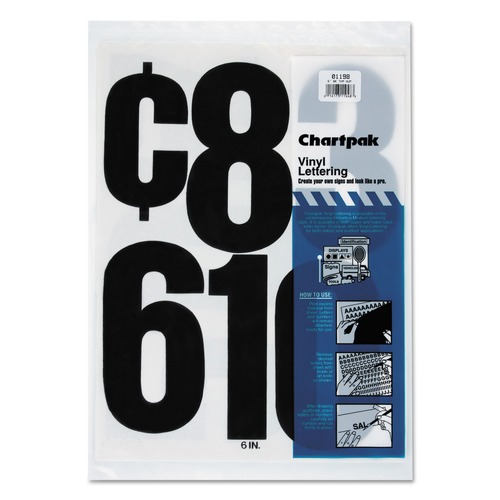 Arts & Crafts Supplies | Chartpak 01198 6 in. Tall Press-On Vinyl Self-Adhesive Numbers - Black Characters (21/Pack) image number 0