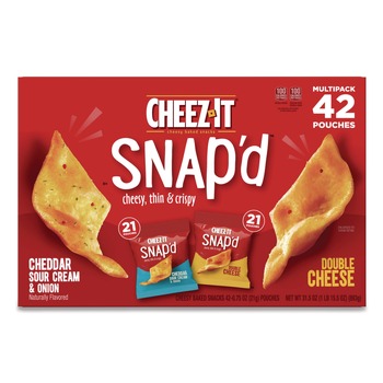 Cheez-It 2410011500 Snap'd 0.75 oz. Bag Crackers Variety Pack - Cheddar Sour Cream and Onion/Double Cheese (42/Carton)