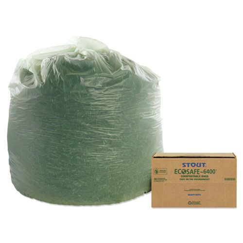 Trash Bags | Stout by Envision E4860E85 64 Gallon 0.85 mil 48 in. x 60 in. EcoSafe-6400 Bags - Green (30/Box) image number 0
