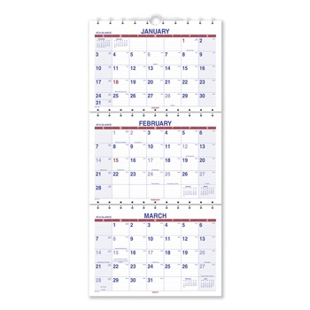 AT-A-GLANCE PMLF1128 15-Month: Dec 2024 to Feb 2026 12 in. x 27 in. Move-A-Page Three-Month Wall Calendar - White/Red/Blue Sheets