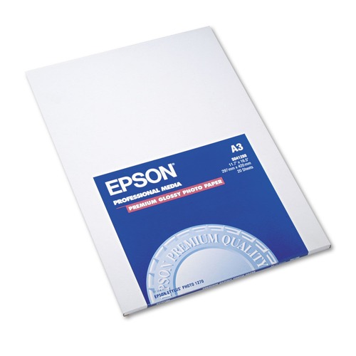 Photo Paper | Epson S041288 10.4 mil. 11.75 in. x 16.5 in. Premium Photo Paper - High-Gloss White (20/Pack) image number 0