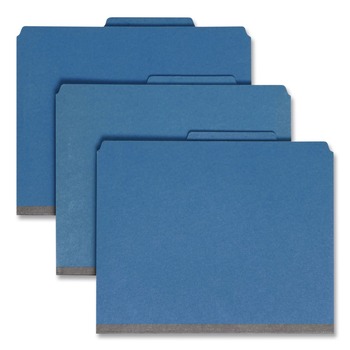 Smead 14032 6-Section Pressboard Top Tab Classification Folders with 6 SafeSHIELD Fasteners - Letter Size/Dark Blue (10/Box)