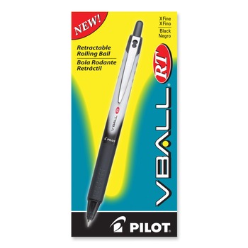 Pilot 26106 VBall RT Extra-Fine 0.5 millimeter Retractable Liquid Ink Rollerball Pen - Black Ink/Black/White Barrel (1-Dozen)