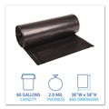 Just Launched | Boardwalk X7658WKKR02 38 in. x 58 in. 60 gal. 2 mil Recycled Low-Density Polyethylene Can Liners - Black (100/Carton) image number 3