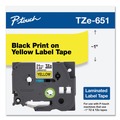 Labels | Brother P-Touch TZE651 0.94 in. x 26.2 ft. TZe Standard Adhesive Laminated Labeling Tape - Black on Yellow image number 2