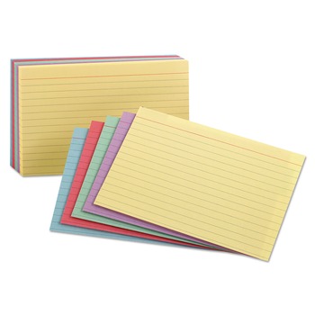Oxford 35810 5 x 8 Ruled Index Cards - Blue/Violet/Canary/Green/Cherry (100/Pack)
