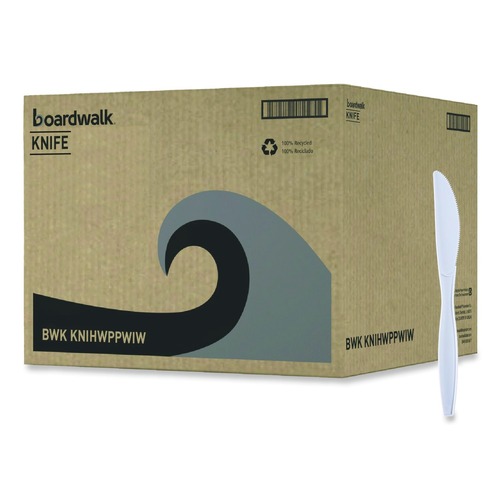 Cutlery | Boardwalk BWKKNIHWPPWIW Heavyweight Wrapped Polypropylene Knife - White (1000/Carton) image number 0
