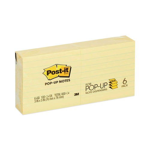Notebooks & Pads | Post-it Pop-up Notes R335 3 in. x 3 in. Original Note Ruled Pop-up Refill - Canary Yellow (6/Pack) image number 0