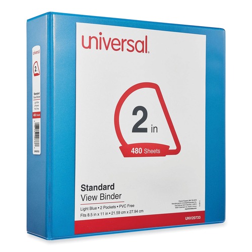 Binders | Universal UNV20733 11 in. x 8.5 in. 2 in. Capacity 3 Rings Slant D-Ring View Binder - Light Blue image number 0