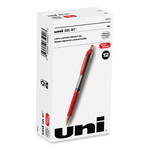 Pens | uni-ball 65942 Signo 0.7 mm Retractable Gel Pen - Red Ink/Silver/Red Barrel/Medium (1-Dozen) image number 0