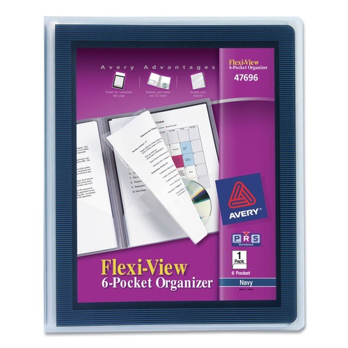 Report Covers & Pocket Folders | Avery 47696 150-Sheet Capacity 11 in. x 8.5 in. Flexi-View Six-Pocket Polypropylene Organizer - Translucent/Navy image number 0