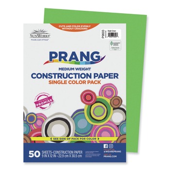 Prang P9603 9 in. x 12 in. 50 lb Text Weight SunWorks Construction Paper - Bright Green (50/Pack)