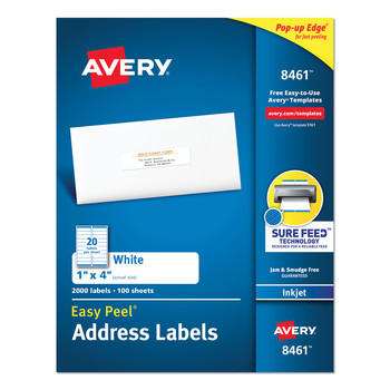 Avery 08461 1 in. x 4 in. Easy Peel White Address Labels with Sure Feed Technology - White (2000/Box)