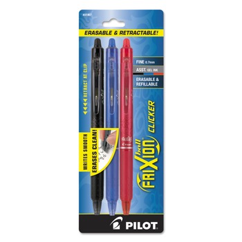 PENS PENCILS AND MARKERS | Pilot 31467 FriXion Clicker Erasable Fine 0.7 mm Gel Pen - Assorted Business Ink and Barrel Colors (3/Pack)