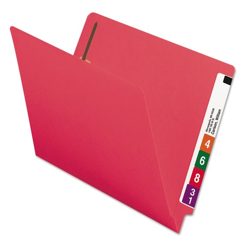 File Folders | Smead 25740 0.75 in. Expansion Heavyweight Colored End Tab 2-Fastener Folders - Letter Size/Red Exterior (50/Box) image number 0