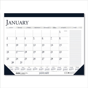 House of Doolittle 1646 18.5 in. x 13 in. 12-Month (Jan-Dec) 2026 Recycled Two-Color Monthly Desk Pad Calendar with Notes Section - White/Blue