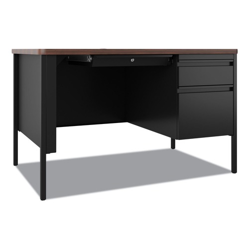 Office Desks & Workstations | Hirsh Industries 22652 48 in. x 30 in. x 29.5 in. One Right-Hand Pedestal: Box/File Drawers Teachers Pedestal Desks - Walnut/Black image number 0