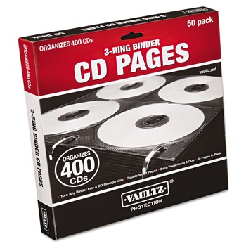  | Vaultz VZ01415 Two-Sided CD Refill Pages for Three-Ring Binder with 8 Disc Capacity - Clear/Black (50/Pack)