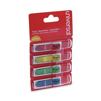 Universal UNV99011 Deluxe 0.5 in. x 1.75 in. Sign Here Message Arrow Flags - Assorted Colors (120/Pack)