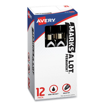 PERMANENT MARKERS | Avery 24878 MARKS A LOT Broad Bullet Tip Large Desk-Style Permanent Marker with Metal Pocket Clip - Black (1-Dozen)