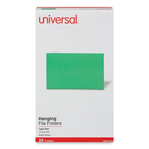 File Folders | Universal UNV14217EE 1/5 Cut Tab Legal Size Deluxe Color Hanging File Folders - Bright Green (25/Box) image number 0