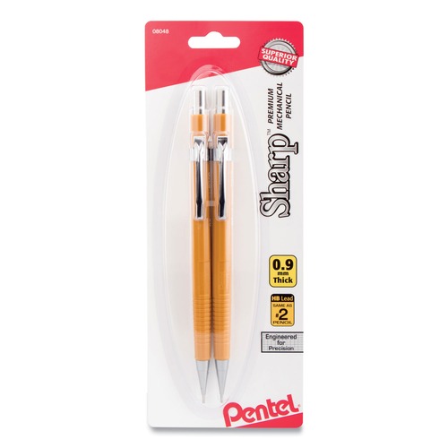 Pencils | Pentel P209BP2-K6 0.9 mm HB (#2) Sharp Mechanical Pencil - Black Lead, Yellow Barrel (2/Pack) image number 0