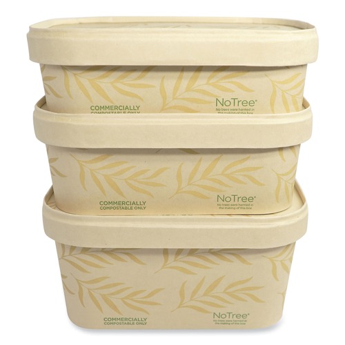 Food Trays, Containers, and Lids | World Centric CT-NT-16 16 oz 4.7 in. x 6.8 in. x 1.6 in. Sugarcane No Tree Rectangular Containers - Natural (300/Carton) image number 0