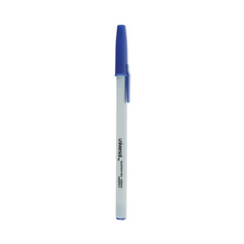 Universal UNV27411 Medium 1 mm Stick Ballpoint Pen - Blue Ink, Gray/Blue Barrel (1 Dozen)