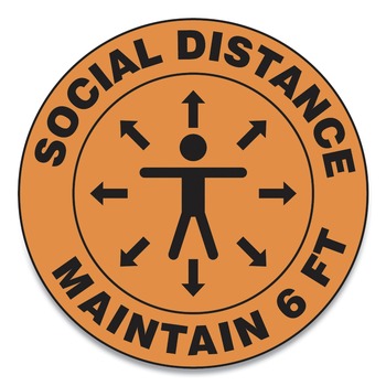 GN1 MFS382ESP 17 in. Circle "Social Distance Maintain 6 ft." Human/Arrows Slip-Gard Social Distance Floor Signs - Orange (25/Pack)