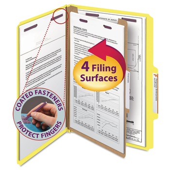 Smead 18734 Four-Section Pressboard Top Tab Classification Folders - Yellow/Legal Size (10/Box)