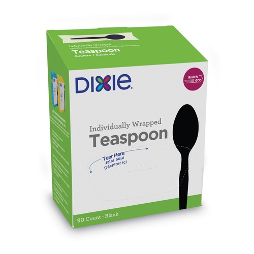 Cutlery | Dixie TM5W540 Grab-N-Go Wrapped Teaspoons - Black (90/Pack) image number 0