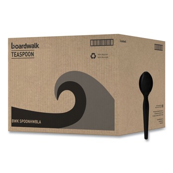 BREAKROOM SUPPLIES | Boardwalk BWKSPOONHWBLA Heavyweight Polystyrene Teaspoon Cutlery - Black (1000/Carton)