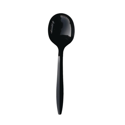 Cutlery | Boardwalk BWKSOUPBLMW Mediumweight Polypropylene Plastic Soup Spoon Cutlery - Black (1000/Carton) image number 0
