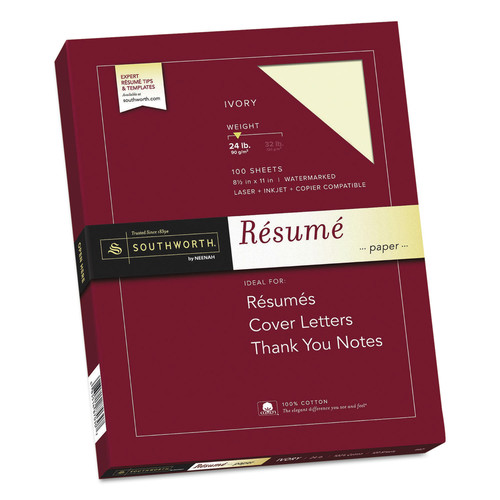 Copy & Printer Paper | Southworth R14ICF 8.5 in. x 11 in. 24 lbs. Bond Weight 100% Cotton Resume Paper - Ivory (100/Pack) image number 0