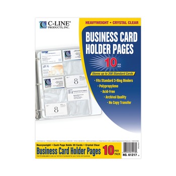  | C-Line 61217 Business Card Binder Pages For 2 in. x 3.5 in. Cards - Clear (10 Sheets/Pack)