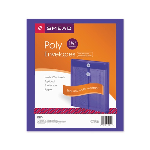 File Folders | Smead 89544 9.75 x 11.63 Open-End (Vertical) Poly String and Button Interoffice Envelopes - Transparent Purple (5/Pack) image number 0