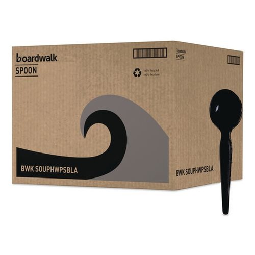 Cutlery | Boardwalk BWKSOUPHWPSBLA Heavyweight Polystyrene Soup Spoons - Black (1000/Carton) image number 0