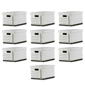 STORAGE BINS | Universal 9523001 12 in. x 15 in. x 10 in. Letter/Legal Files Basic-Duty Economy Record Storage Boxes - White (10/Carton)