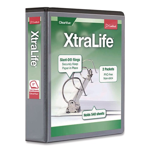 Binders | Cardinal 26321 11 in. x 8.5 in. 2 in. Capacity 3 Rings XtraLife ClearVue Non-Stick Slant-D Ring Binder - Black image number 0