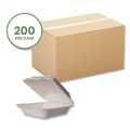 Food Trays, Containers, and Lids | Vegware WHBRG-8 HW 7.9 in. x 7.9 in. x 2.9 in. Molded Fiber Compostable Sugarcane Clamshell Container - White (200/Carton) image number 3