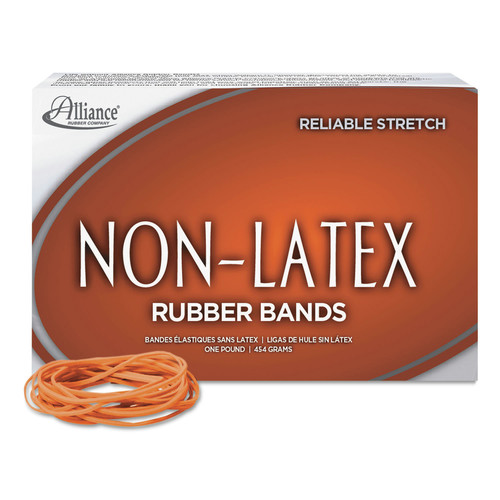 Rubber Bands | Alliance 37196 1 lbs. Box Size 19 0.04 in. Gauge Non-Latex Rubber Bands - Orange (1-Box) image number 0