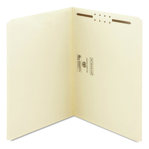 File Folders | Smead 14510 Straight Tabs 0.75 in. Expansion 1 Fastener Letter Size Top Tab Fastener Folders - Manila Exterior (50/Box) image number 0