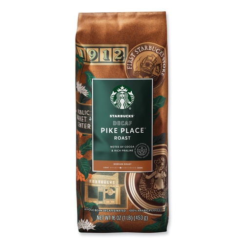 Coffee | Starbucks SBK12540222CT 1 lbs. Bag Decaffeinated Whole Bean Coffee - Pike Place (6/Carton) image number 0