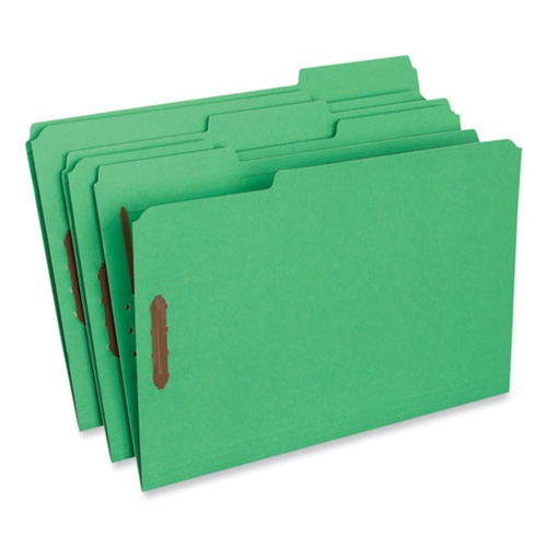 Universal UNV13526 Deluxe Reinforced 1/3-Cut Top Tab Legal Size Folders  with Fasteners - Green (50/Box)