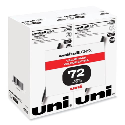 Pens | uni-ball 2013567 ONYX 0.7 mm Strick Roller Ball Pen - Black Ink/Black Barrel/Fine (72/Pack) image number 0