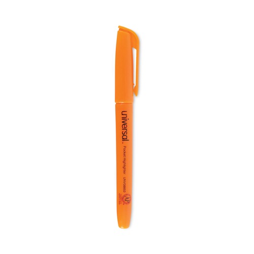 Highlighters | Universal UNV08853 Chisel Tip Fluorescent Orange Ink Orange Barrel Pocket Highlighters (1 Dozen) image number 0