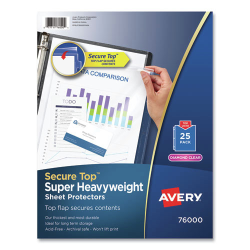 Sheet Protectors | Avery 76000 Super Heavy Gauge Secure Top Letter Sheet Protectors - Diamond Clear (25/Pack) image number 0